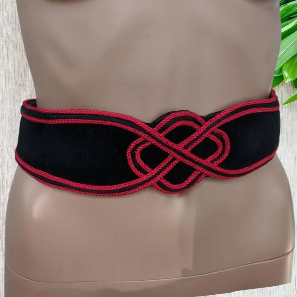 Vintage Black Red Wide Belt Tie Back Avon
